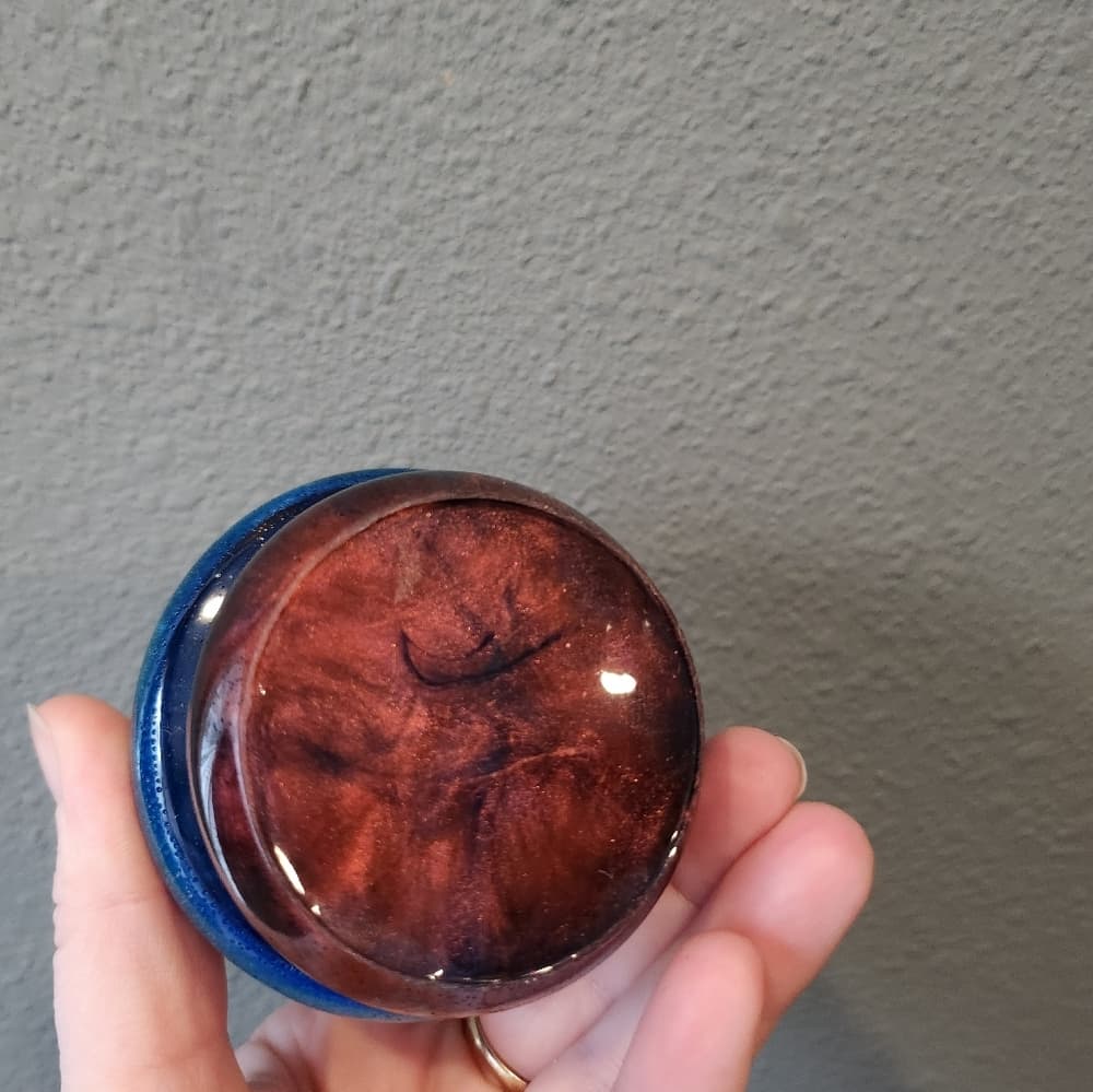 Handmade Resin Mushroom Teal and White with Red Metallic Stem - Thumbnail 2