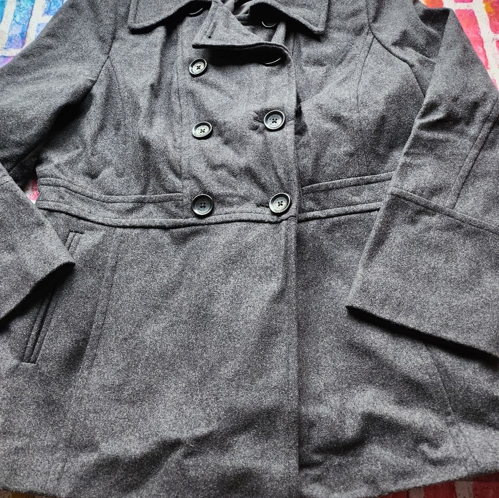 Micheal Micheal Kors Dark Heather Gray Wool Blend Pea Coat - Thumbnail 5