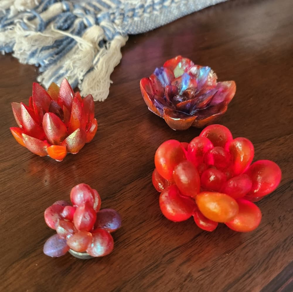 Set of 4 Vibrant Red Tones Floral Succulent Strong Fridge Magnets - Thumbnail 8