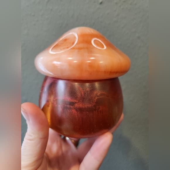 Orange White and Metallic Retro Mushroom Storage Jar Trinket Jewelry Canister - Thumbnail 7