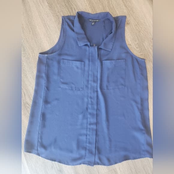Zac & Rachel Blue Sleeveless Semi Sheer Zip Up Blouse - Thumbnail 12