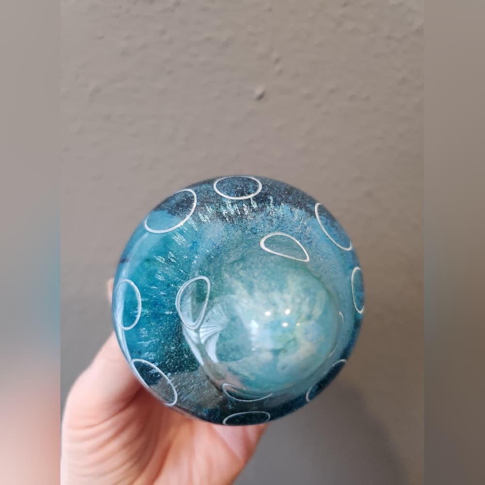 Handmade Resin Mushroom Teal and White with Red Metallic Stem - Thumbnail 3