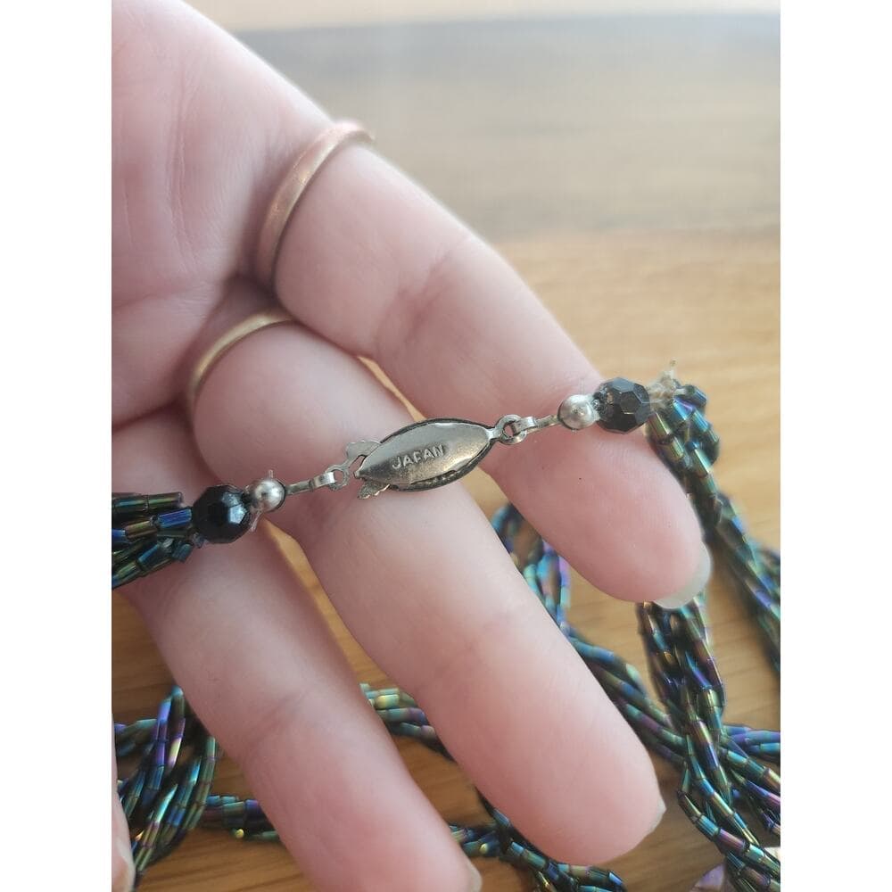 Vintage necklace peacock shell statement pendant twisted beaded strands - Thumbnail 5