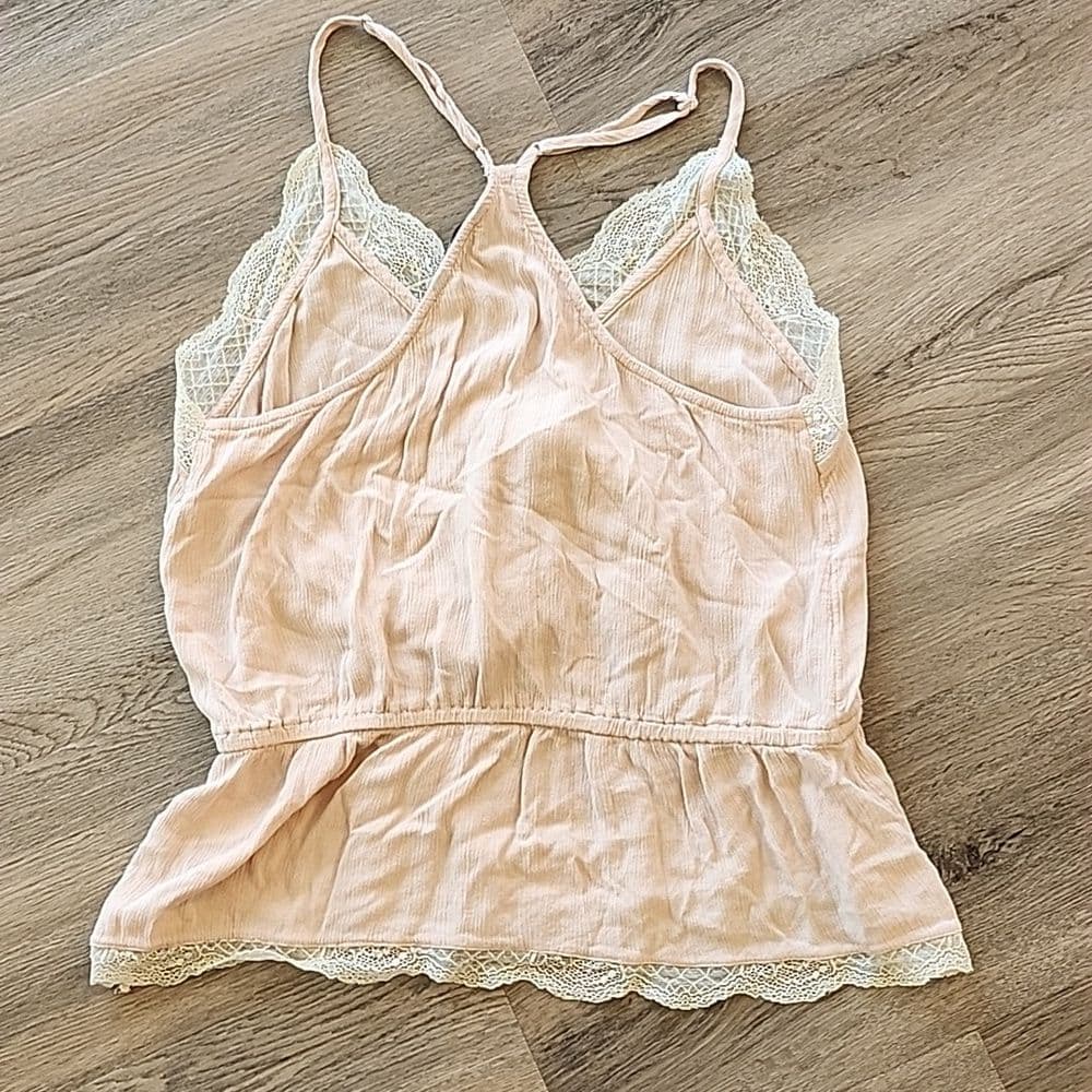 Pink Lace American Eagle Racer Back Tank Peplum with Draw String Tassle - Thumbnail 8