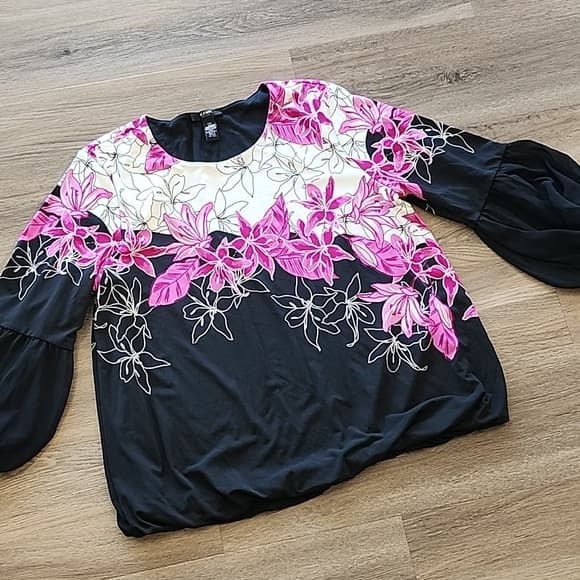 Alfani Petite Floral Long Sleeve Blouse with Elastic Baloon Sleeve - Thumbnail 10