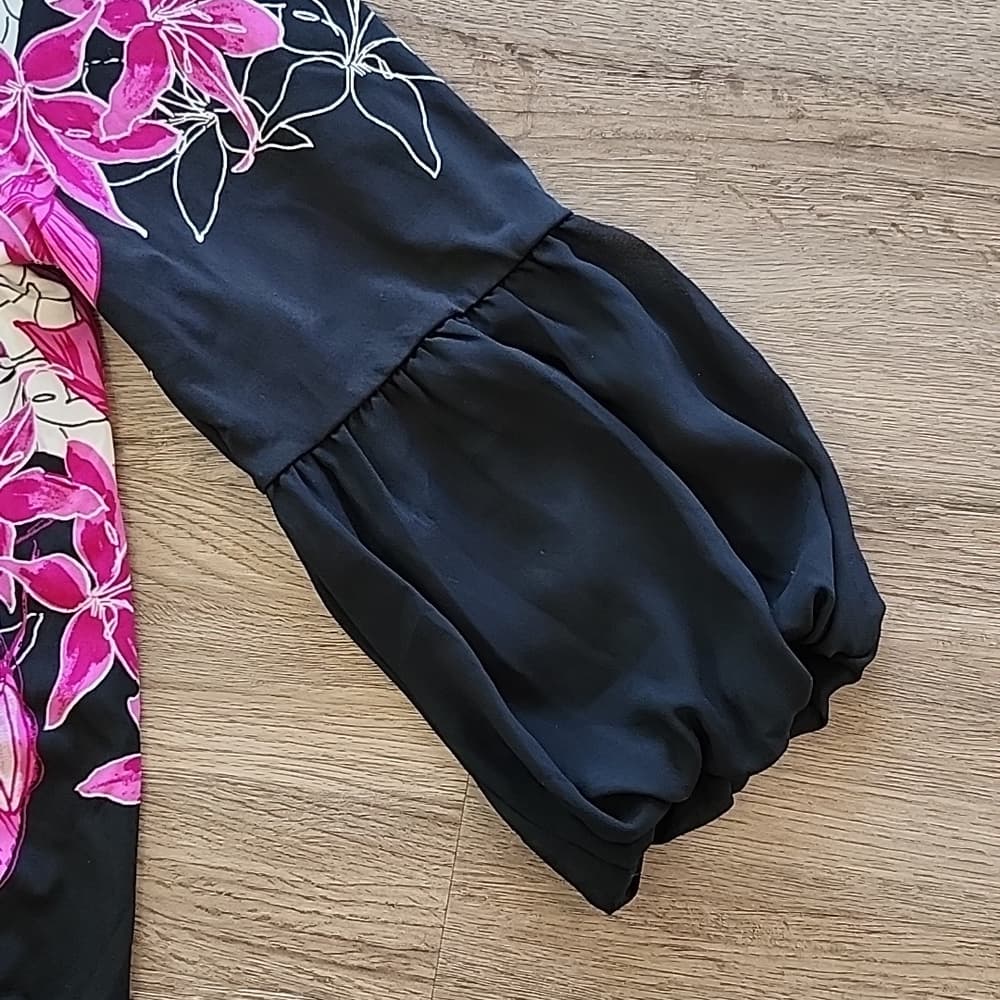 Alfani Petite Floral Long Sleeve Blouse with Elastic Baloon Sleeve - Thumbnail 3