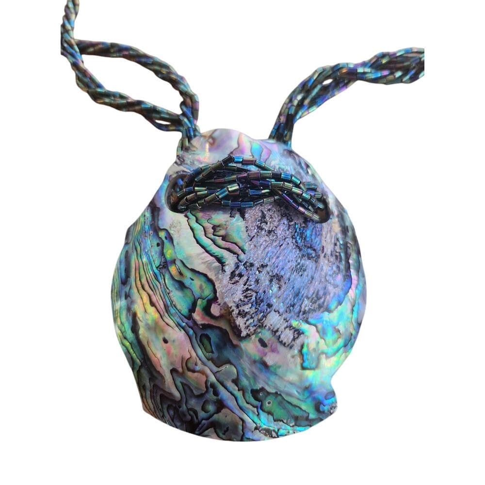 Vintage necklace peacock shell statement pendant twisted beaded strands - Thumbnail 9