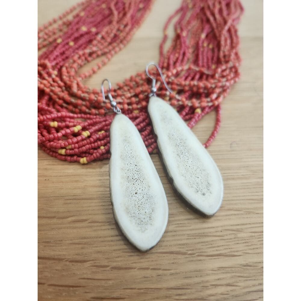 Awesome Sliced Bone Long Statement Earrings - Thumbnail 7