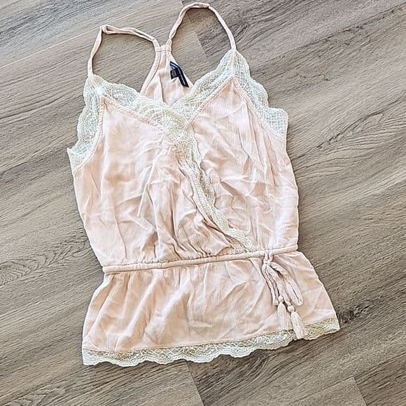 Pink Lace American Eagle Racer Back Tank Peplum with Draw String Tassle - Thumbnail 11