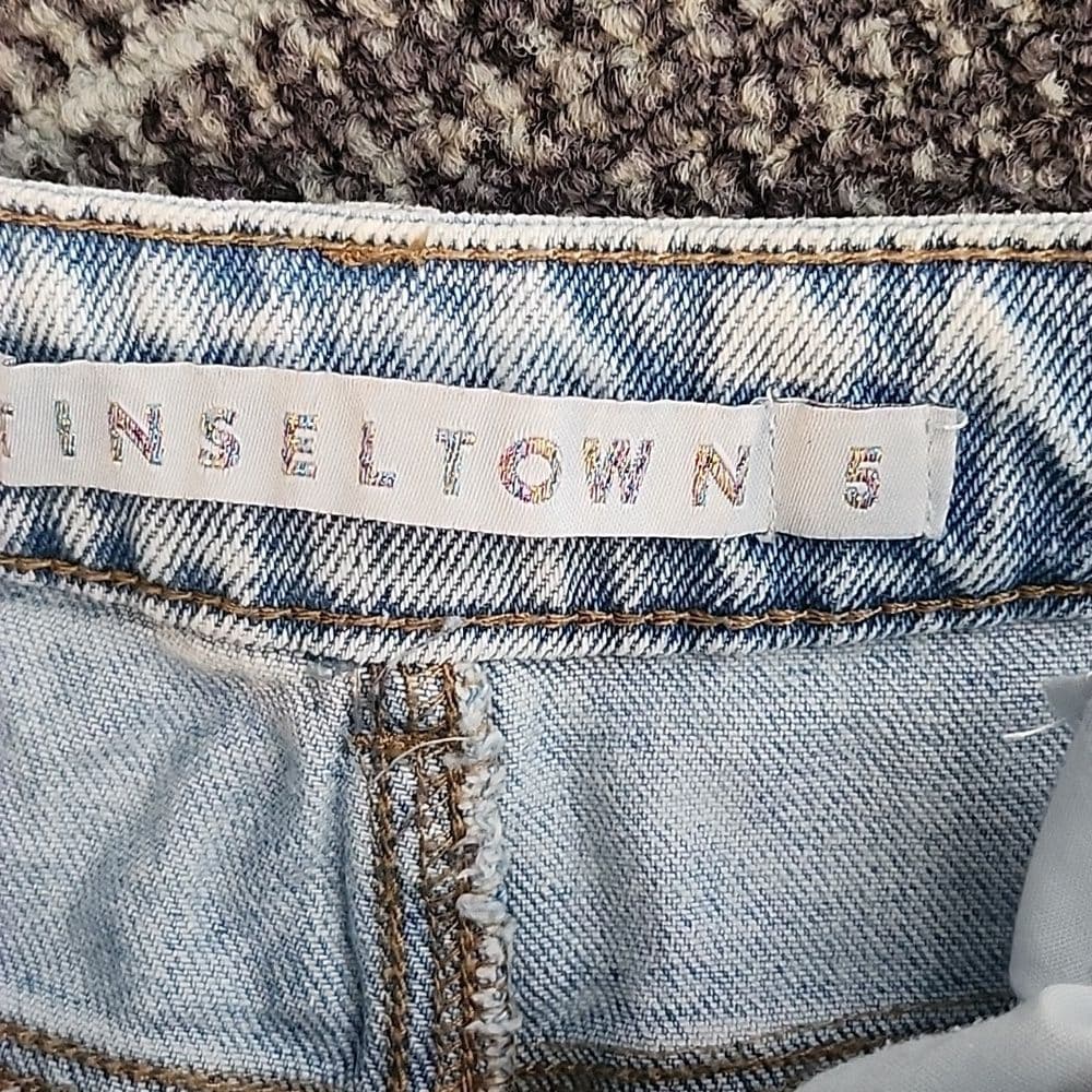 Tinseltown Light Wash Distressed Skinny Jeans Raw Hem Cropped - Thumbnail 3