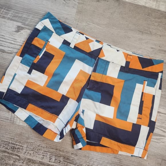 STYLUS Women's Geometric Blue and Orange Shorts - Thumbnail 9
