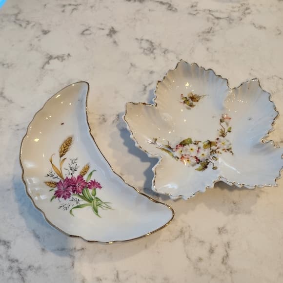 Two Misc Floral Vintage Leaf and Moon Plate Dishes for Trinkets - Thumbnail 8