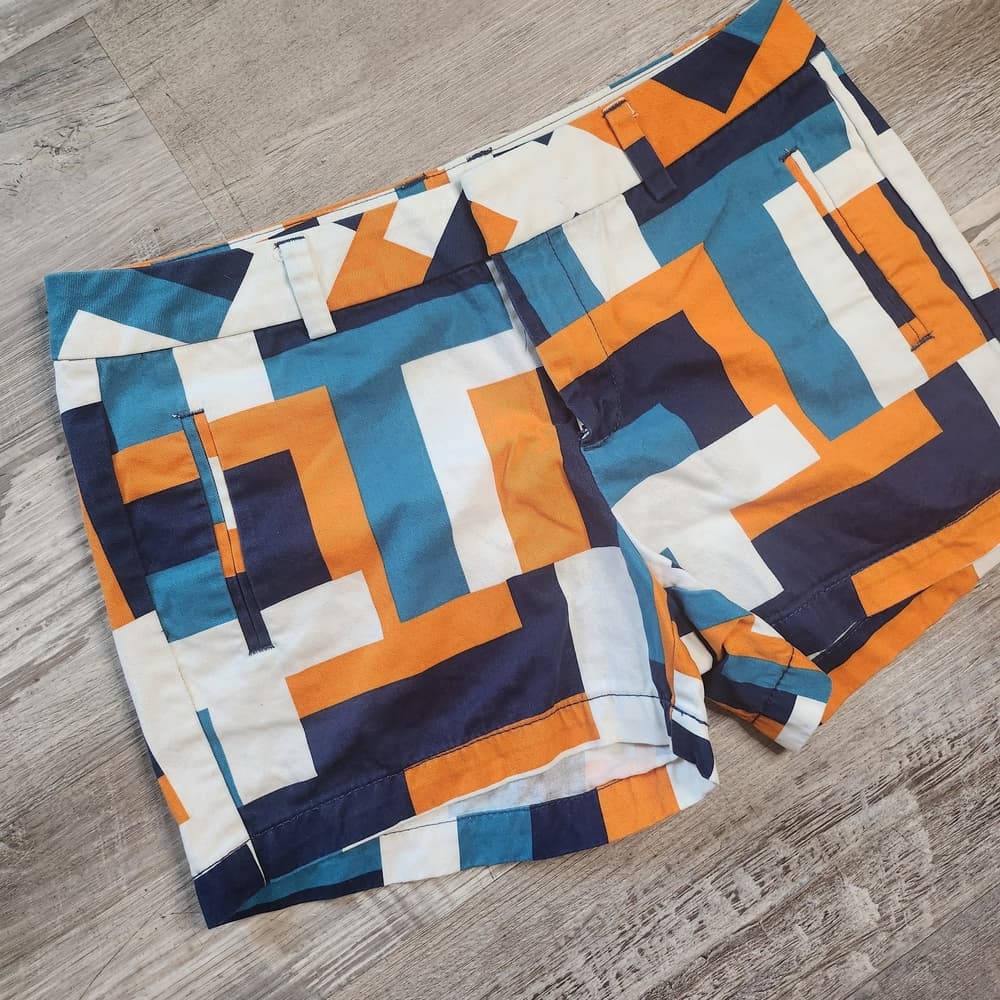 STYLUS Women's Geometric Blue and Orange Shorts