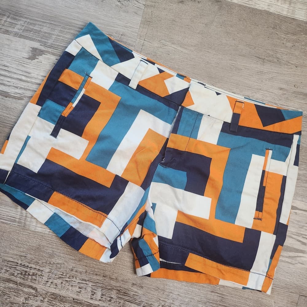 STYLUS Women's Geometric Blue and Orange Shorts - Thumbnail 8
