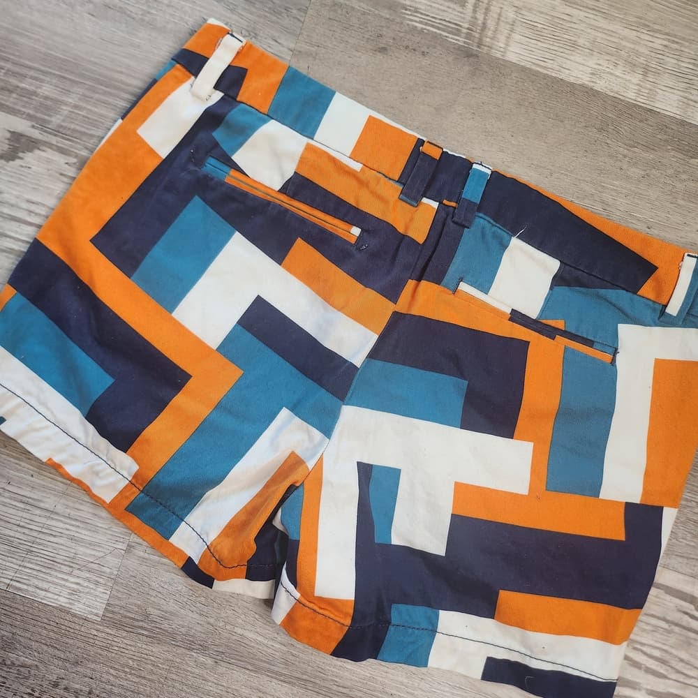 STYLUS Women's Geometric Blue and Orange Shorts - Thumbnail 6