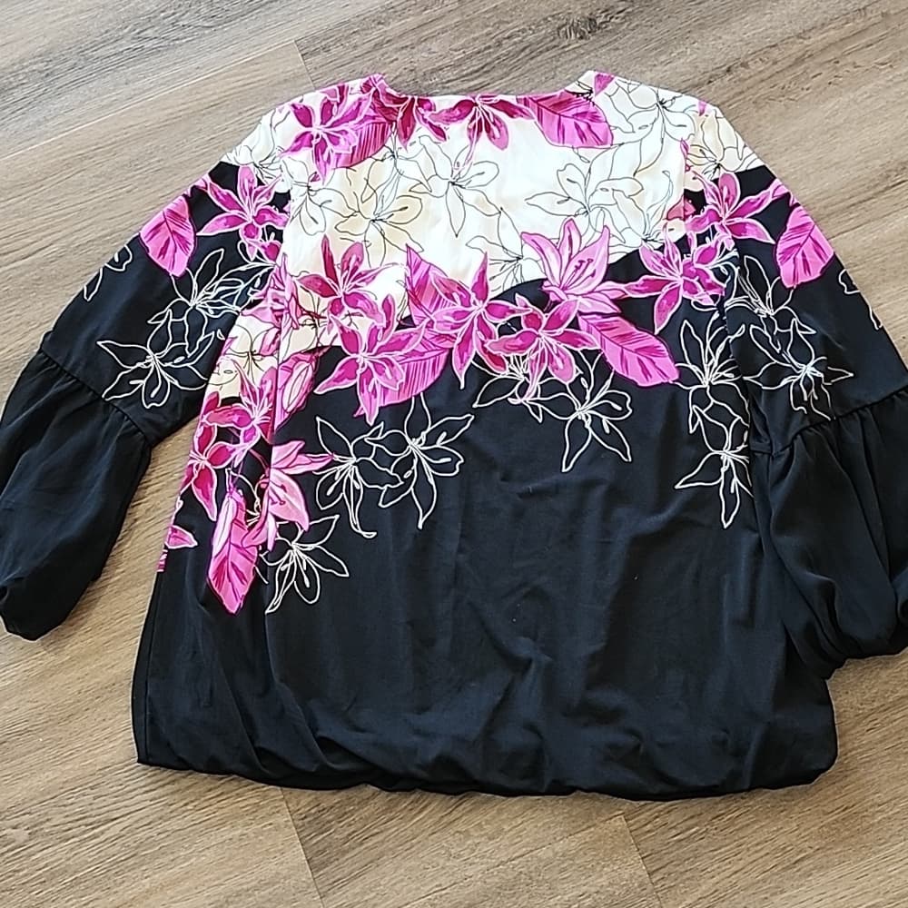 Alfani Petite Floral Long Sleeve Blouse with Elastic Baloon Sleeve - Thumbnail 8