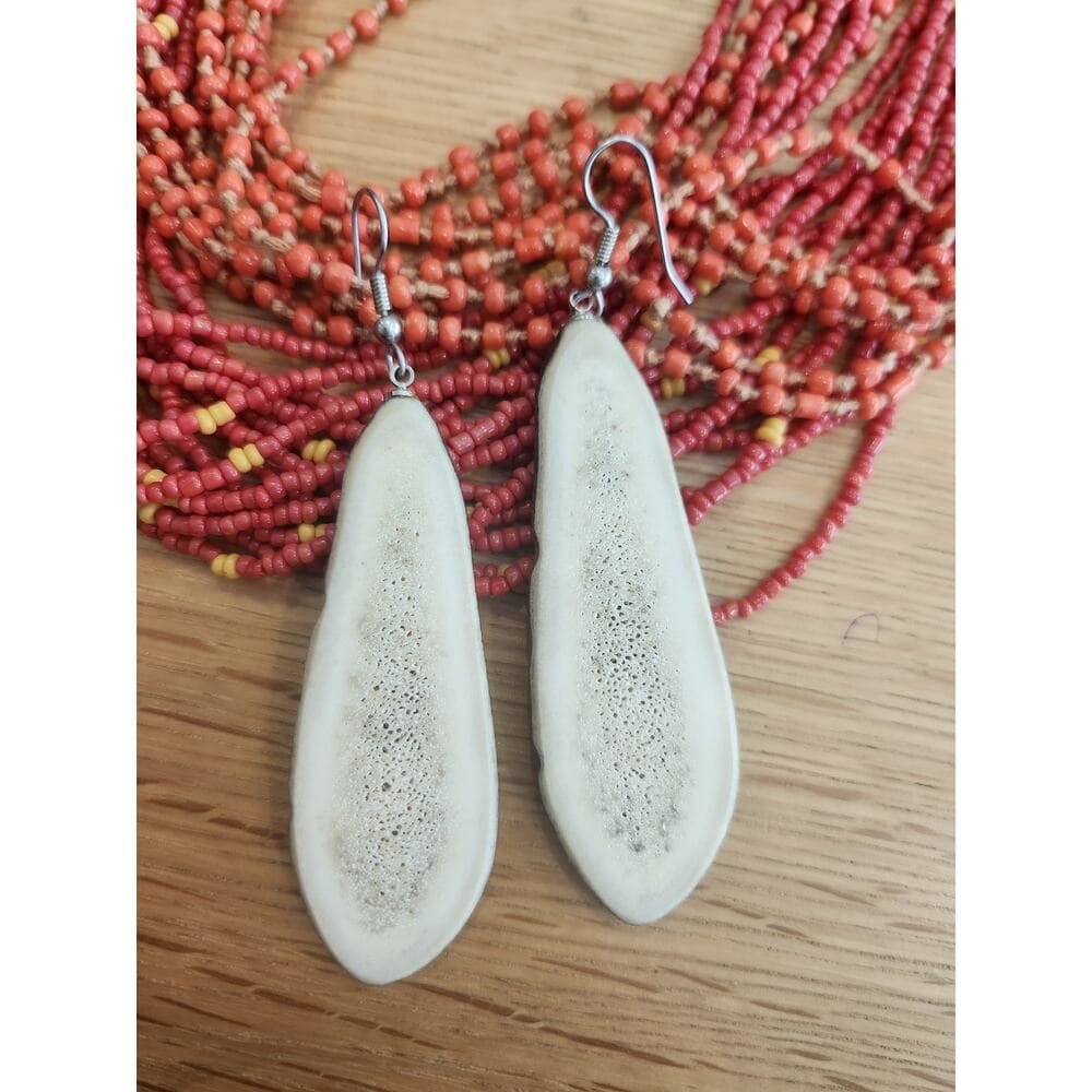 Awesome Sliced Bone Long Statement Earrings - Thumbnail 2