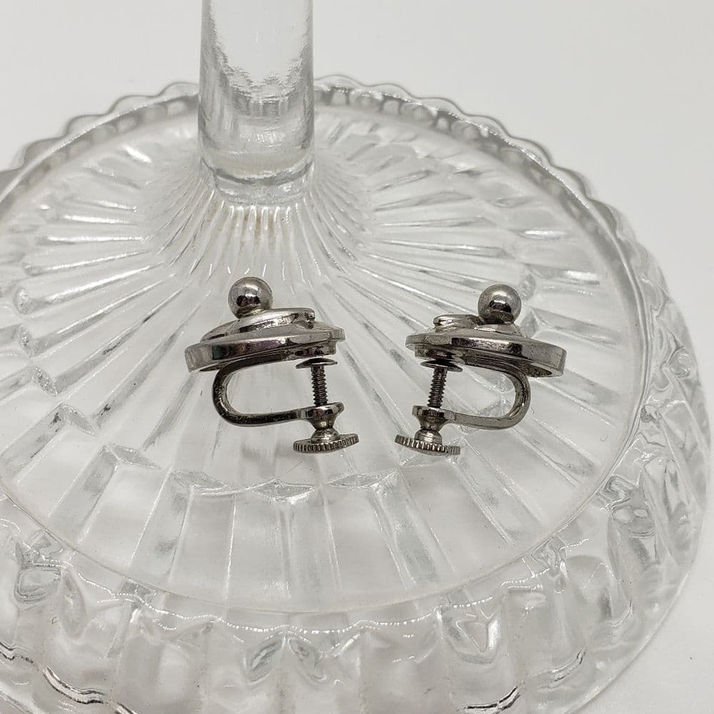 Vintage Alice 🥰 Silver Tone Round Screw Back Earrings - Thumbnail 3