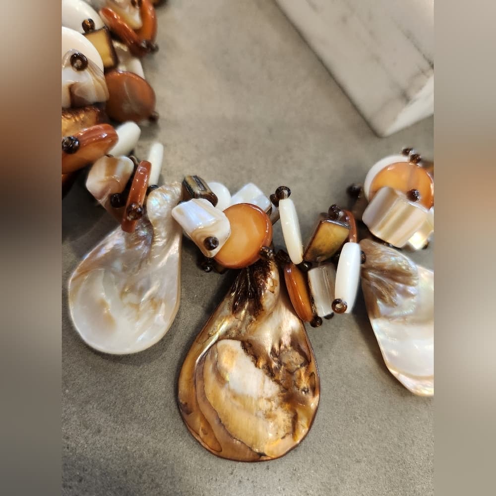 Leather and Shell Chunky Beaded Choker Necklace
