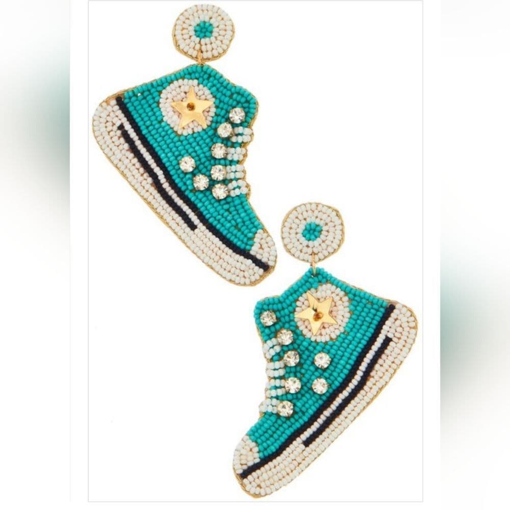 Super Cute Oversized High Top All Star Shoes Seed Beaded Drop Stud Earrings - Thumbnail 2
