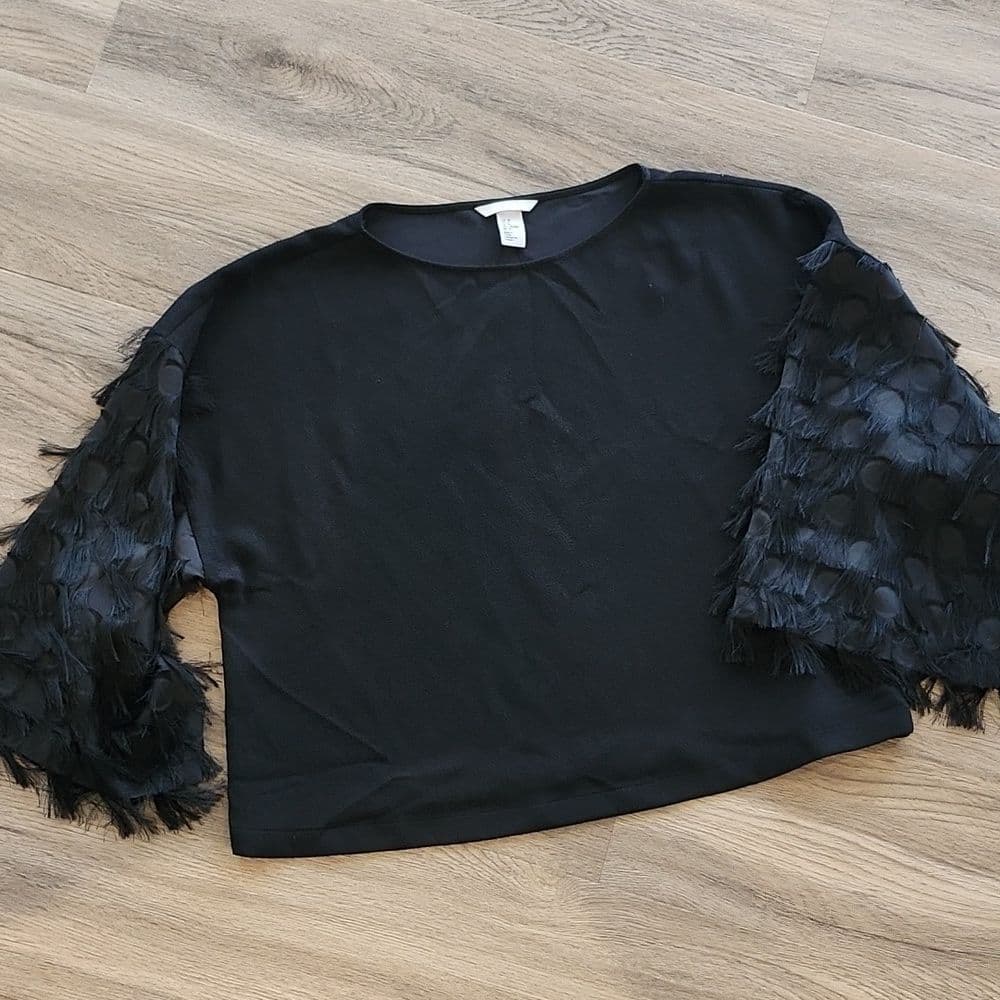 Black Fringed Sleeve Cropped Blouse by H&M - Thumbnail 4