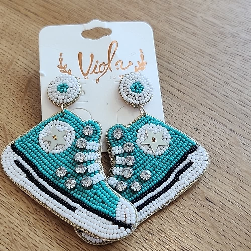 Super Cute Oversized High Top All Star Shoes Seed Beaded Drop Stud Earrings