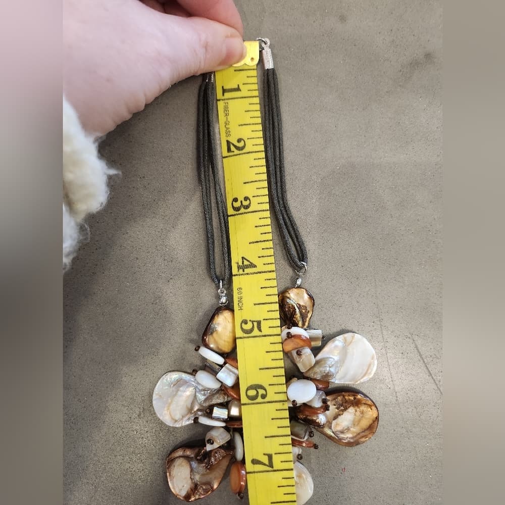 Leather and Shell Chunky Beaded Choker Necklace - Thumbnail 7