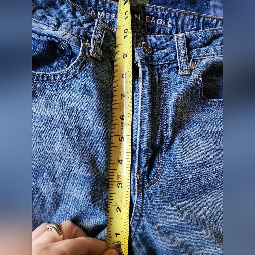 American Eagle High Rise Tomgirl Ripped Denim Raw Cut Hem Jeans - Thumbnail 13