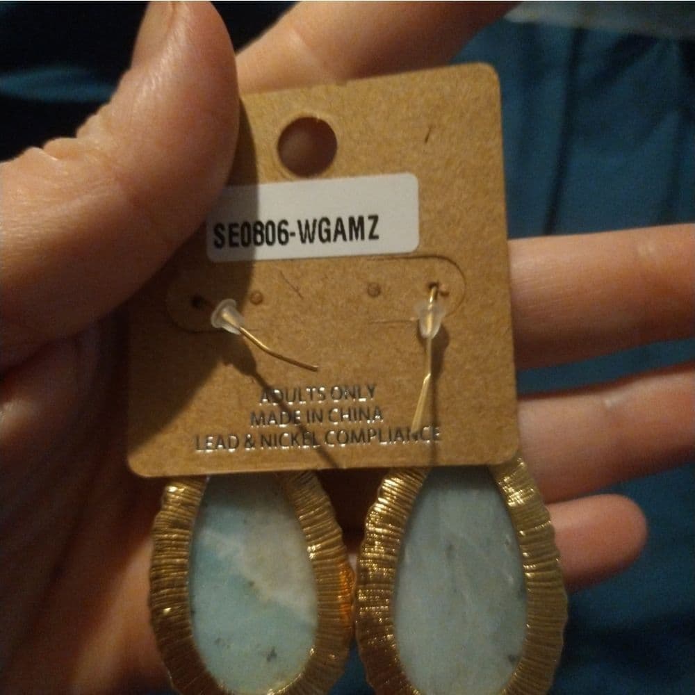 Large Chunky Gold Tone Faceted Natural Stone Earrings - Thumbnail 5