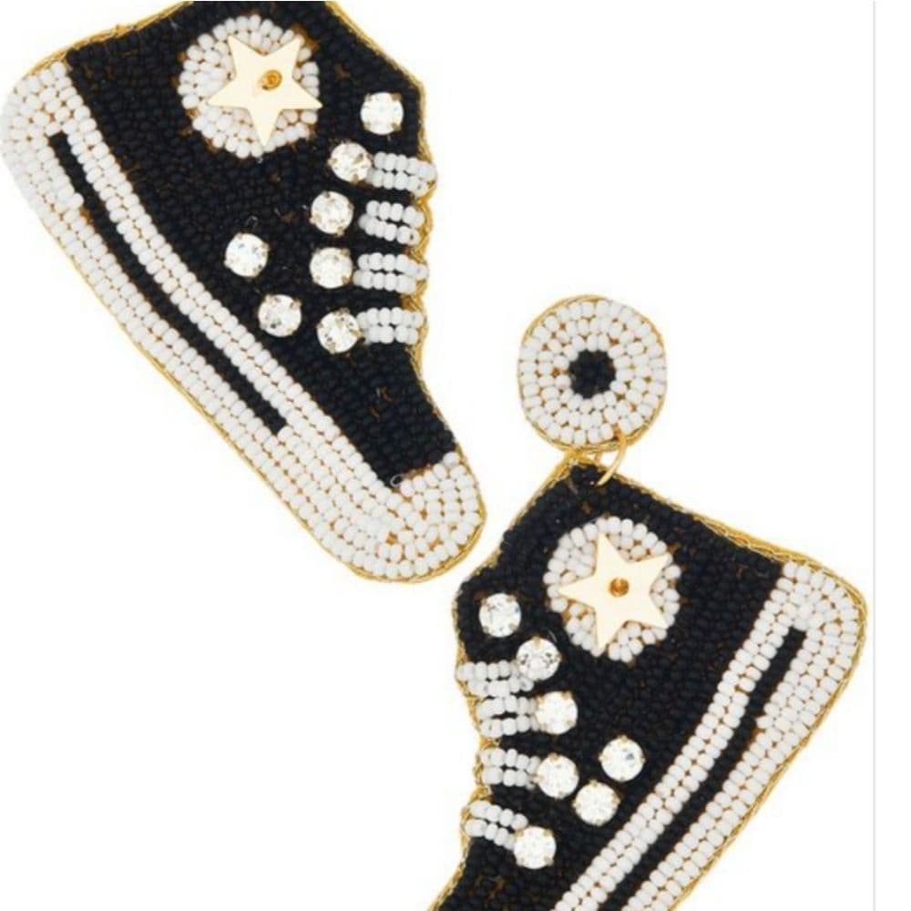 Super Cute Oversized High Top All Star Shoes Seed Beaded Drop Stud Earrings - Thumbnail 3