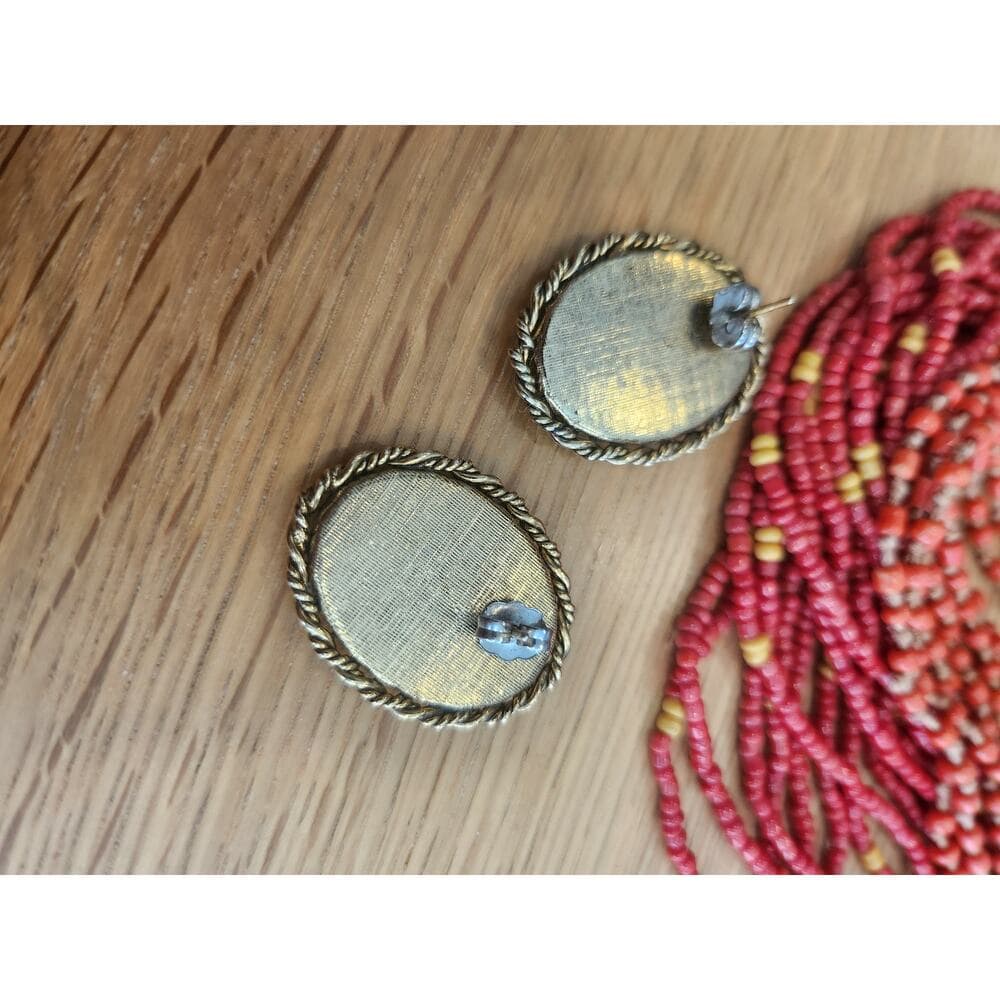 Chunky Western Horseback sunset Colorful Oval Stud Back Earrings - Thumbnail 4
