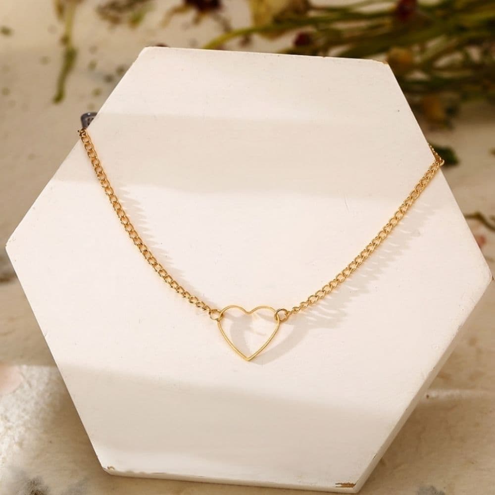 Gold Heart Choker Necklace - Thumbnail 6