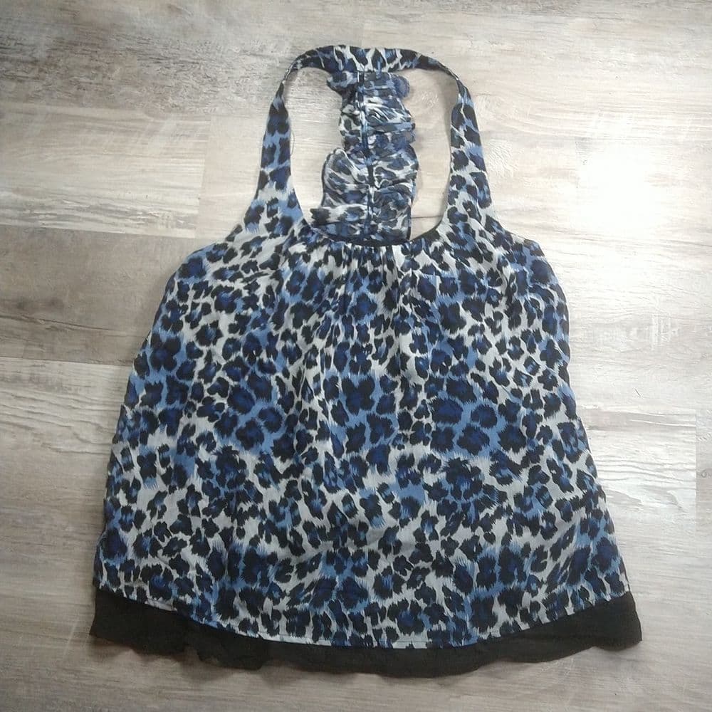 Pure Sugar 🥰 Blue Leopard Print Racer Back Ruffle Tank Blouse. - Thumbnail 7