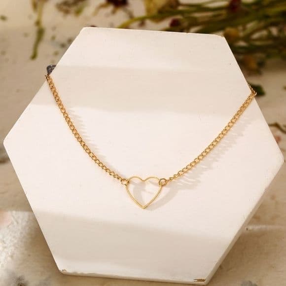 Gold Heart Choker Necklace - Thumbnail 7