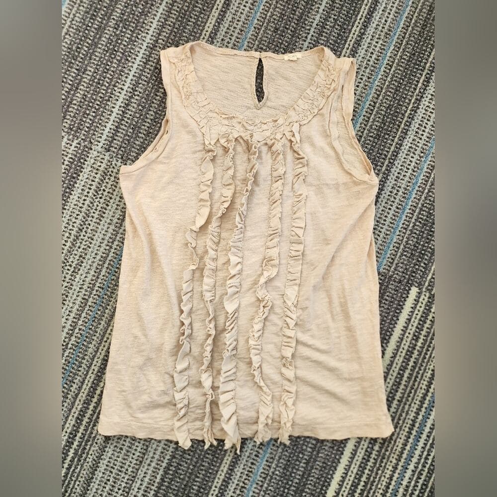 J. Crew Pink Biege Semi Sheer Sleeveless Top Ruffle Detail - Thumbnail 7