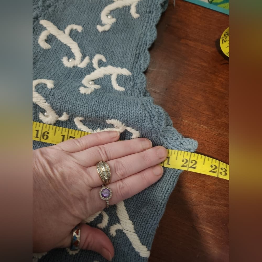 Vintage Reference Point Embroidered Blue And White Crochet Sweater Vest - Thumbnail 3