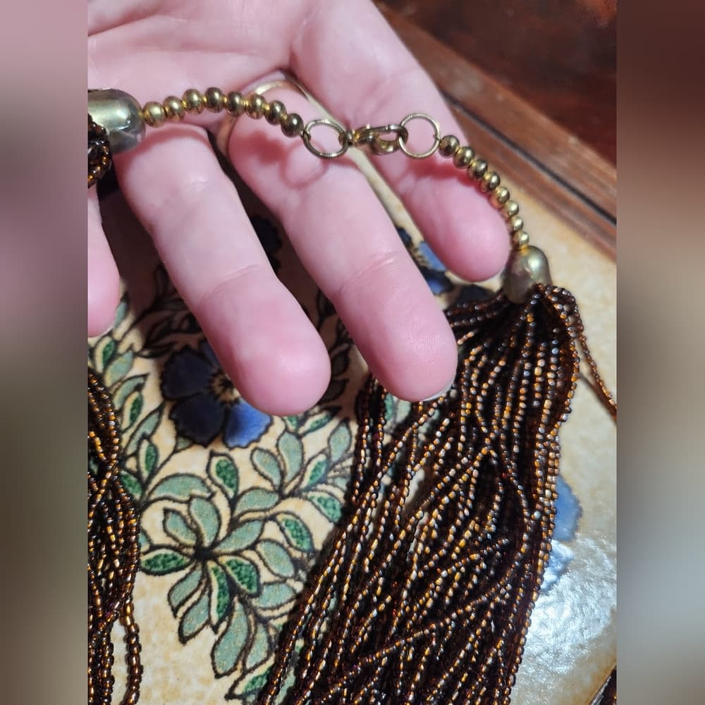 Multi Strand Beaded Shell Pendant Necklace and Earring Set Brown Bronze - Thumbnail 5