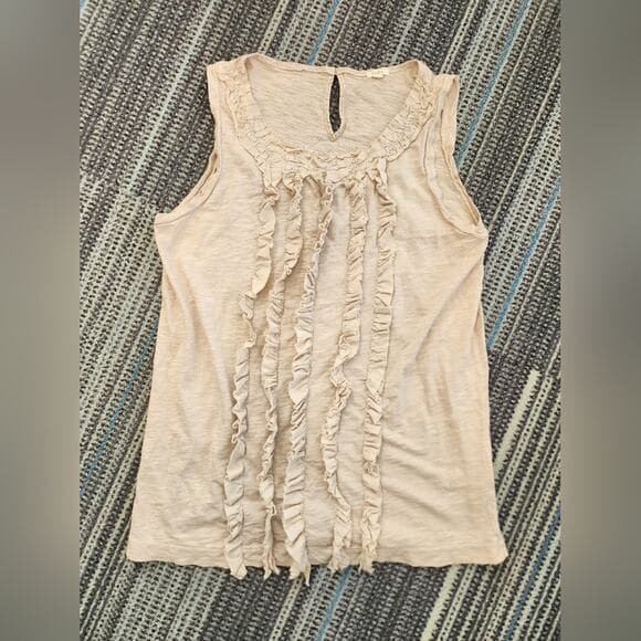 J. Crew Pink Biege Semi Sheer Sleeveless Top Ruffle Detail - Thumbnail 8