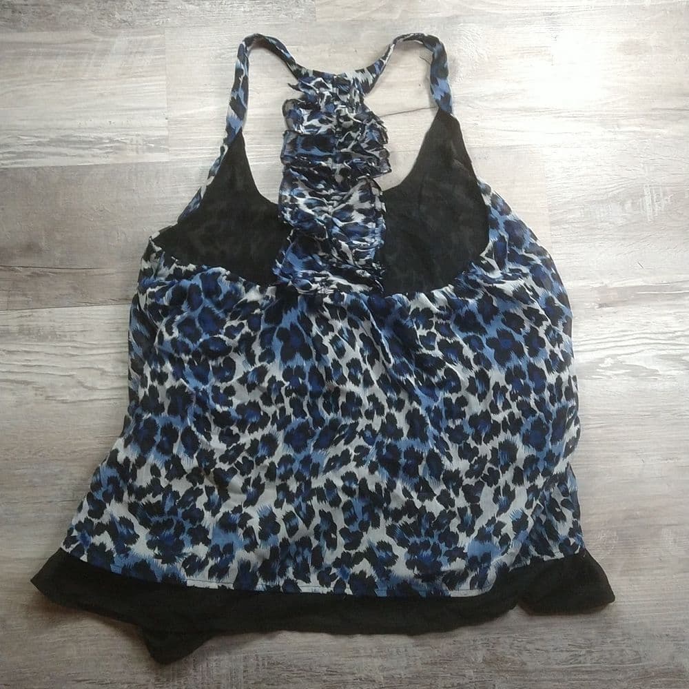 Pure Sugar 🥰 Blue Leopard Print Racer Back Ruffle Tank Blouse. - Thumbnail 4