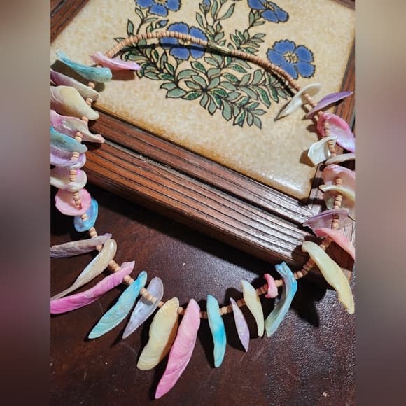 Vintage Pink and Blue Pastel Shell Beaded Mermaid Choker - Thumbnail 9