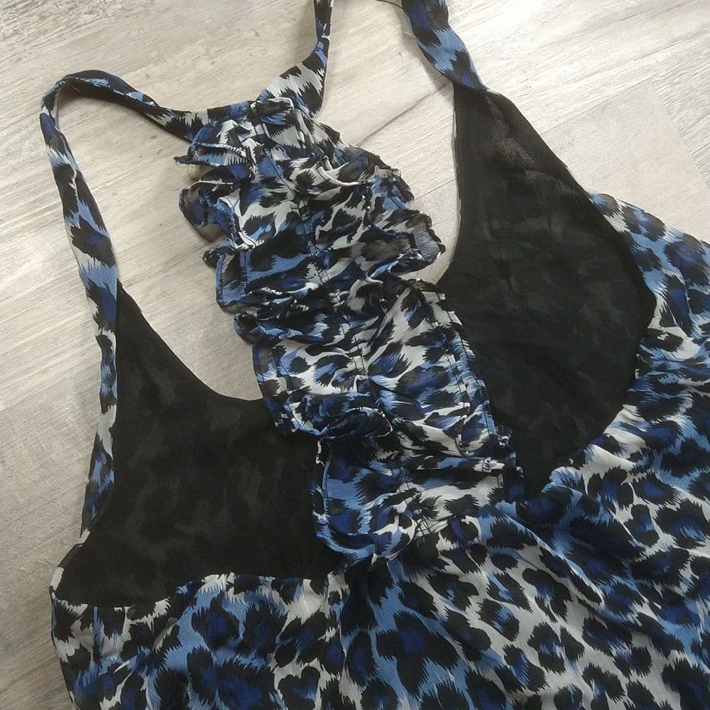 Pure Sugar 🥰 Blue Leopard Print Racer Back Ruffle Tank Blouse. - Thumbnail 5