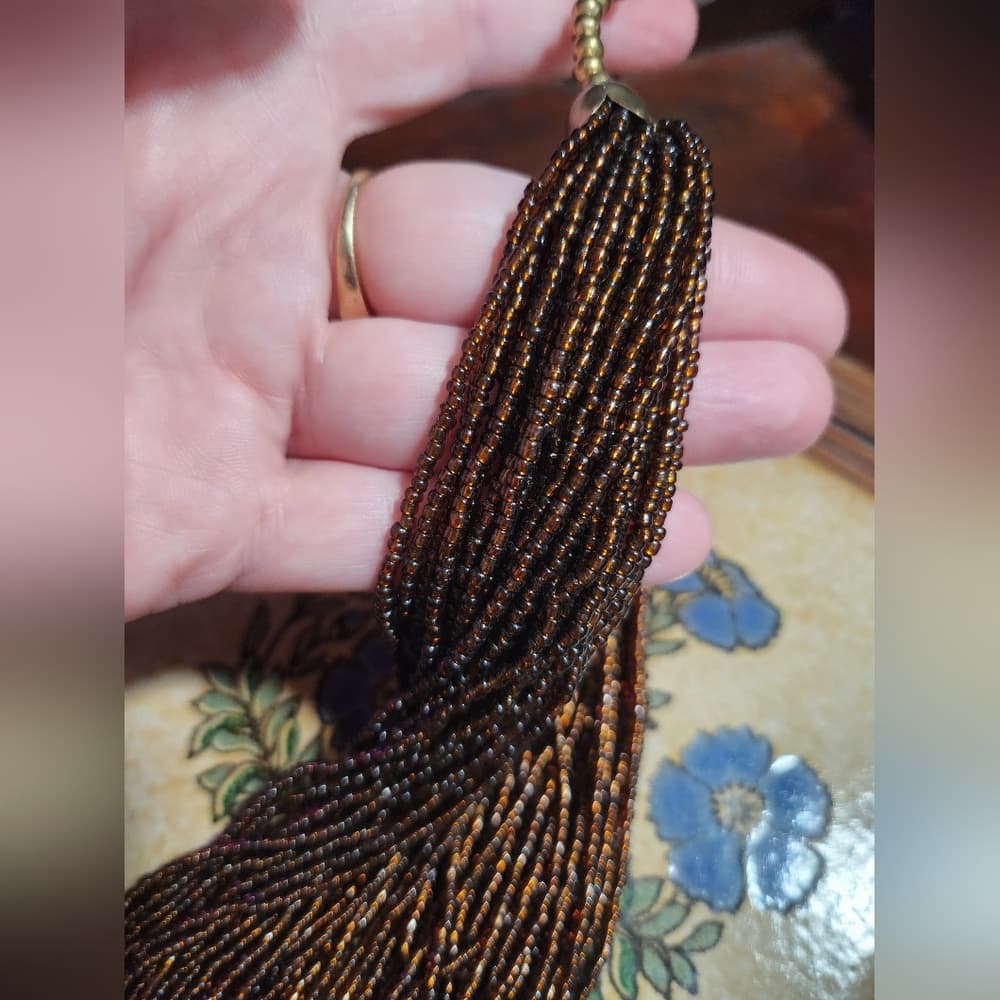 Multi Strand Beaded Shell Pendant Necklace and Earring Set Brown Bronze - Thumbnail 7