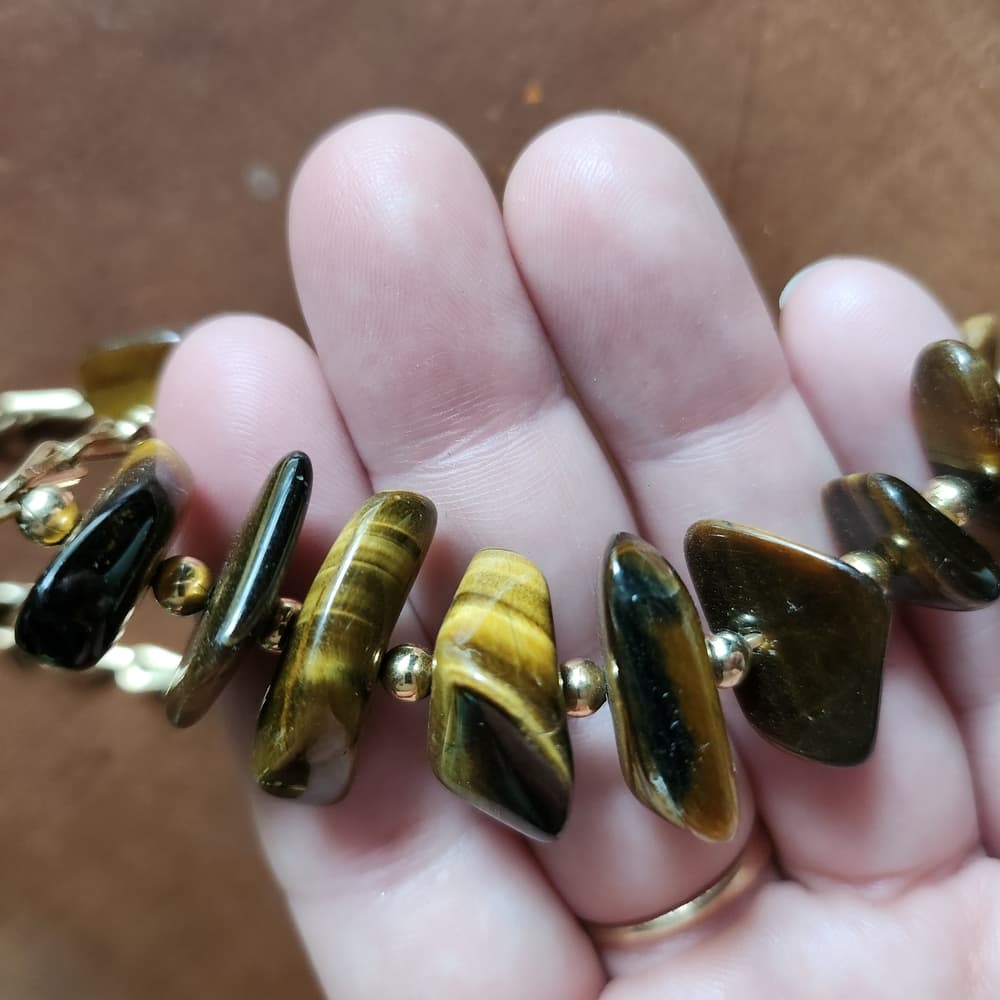 Vintage Gold and Tiger Eye Beaded Necklace with Delicate Chain Choker - Thumbnail 8