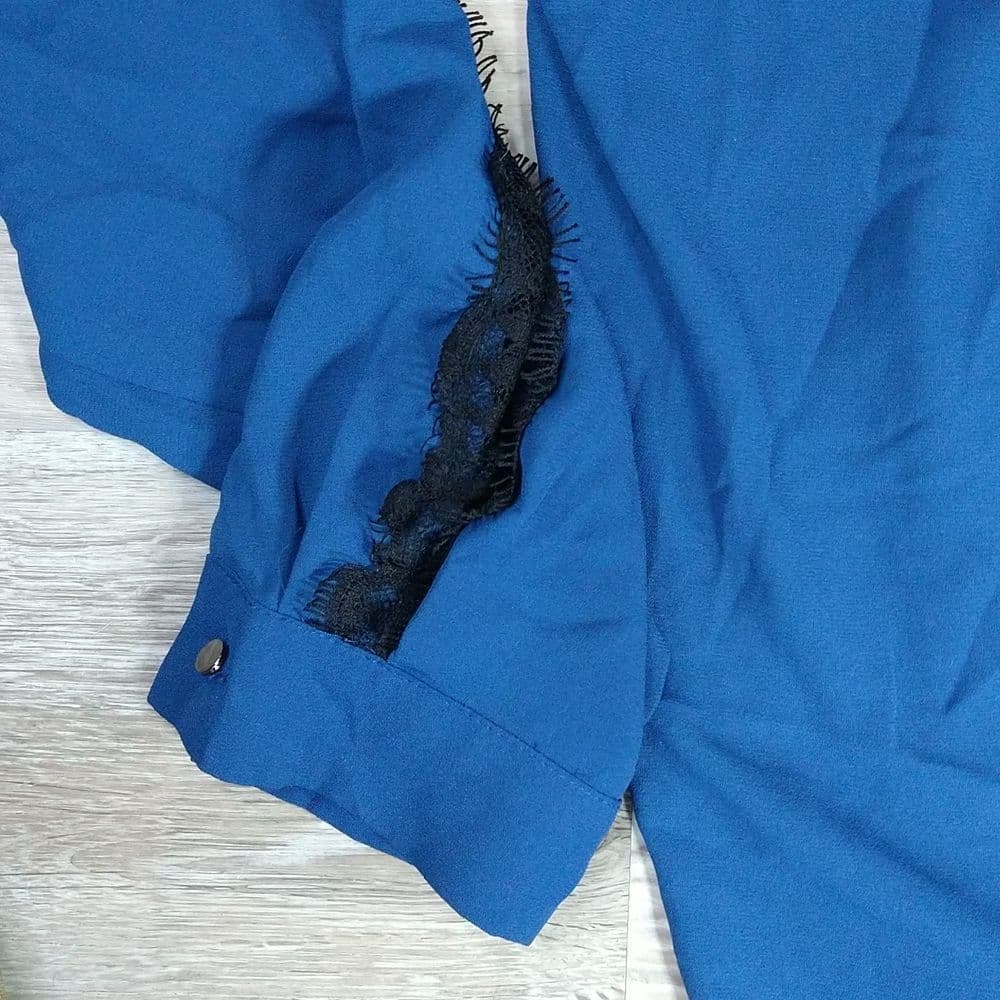 Ro & De Royal Blue Long Sleeve Lace Detail Blouse - Thumbnail 2