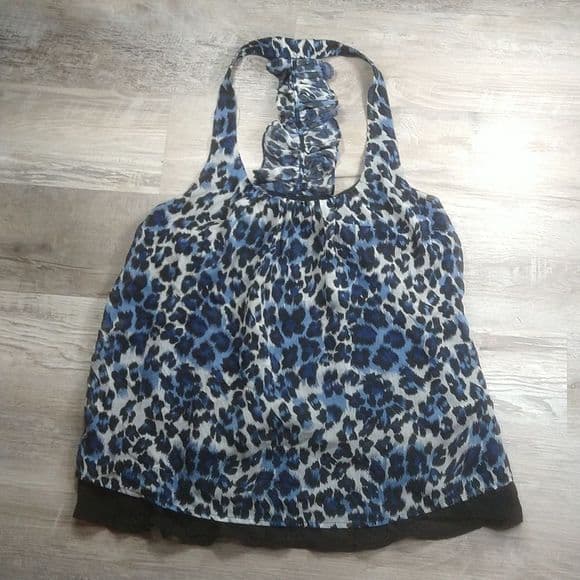 Pure Sugar 🥰 Blue Leopard Print Racer Back Ruffle Tank Blouse. - Thumbnail 8