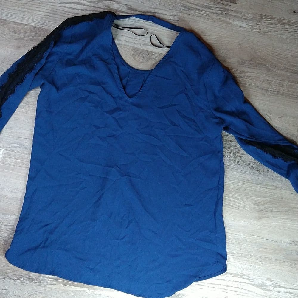 Ro & De Royal Blue Long Sleeve Lace Detail Blouse - Thumbnail 4