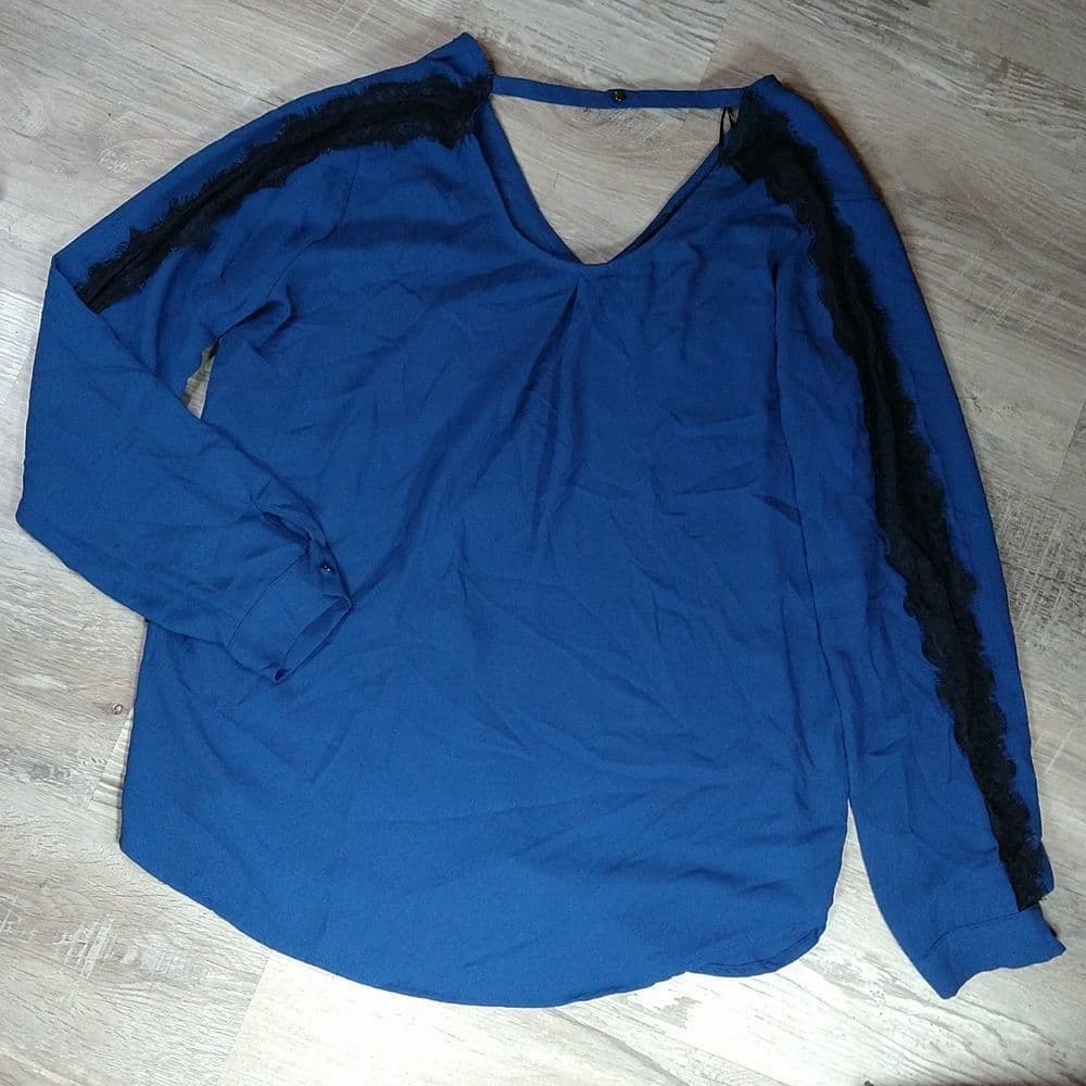 Ro & De Royal Blue Long Sleeve Lace Detail Blouse - Thumbnail 7