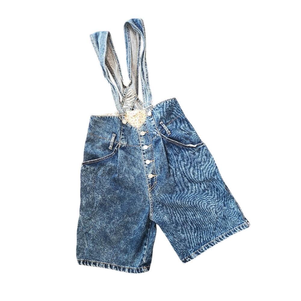 Vintage 1980s Acid Wash Distressed Denim Overall Shorts Made In Usa - Thumbnail 10