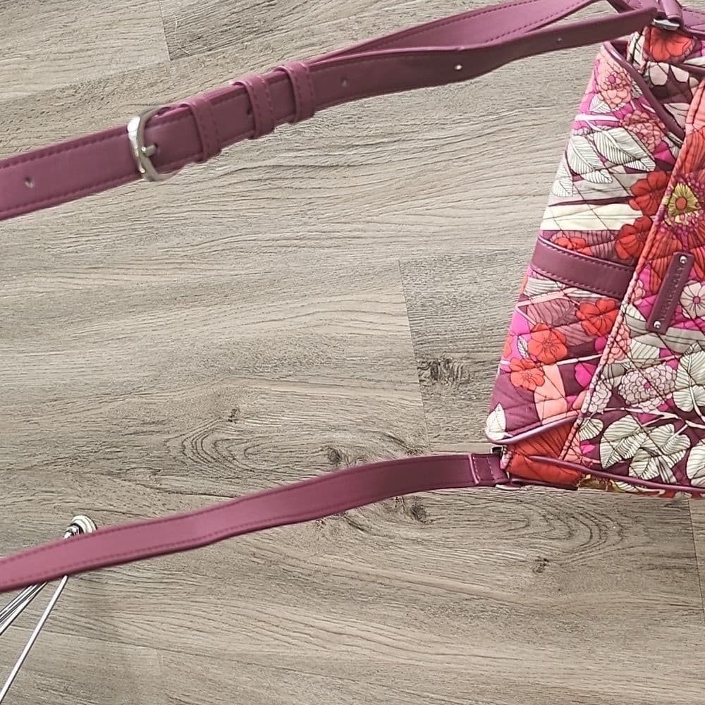 Red and Purple Floral Vera Bradley Crossbody Bag Adjustable Strap - Thumbnail 9