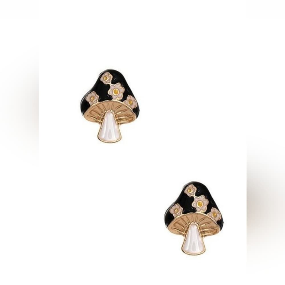 Tiny Retro Enamel Mushroom Post Back Earrings - Thumbnail 3